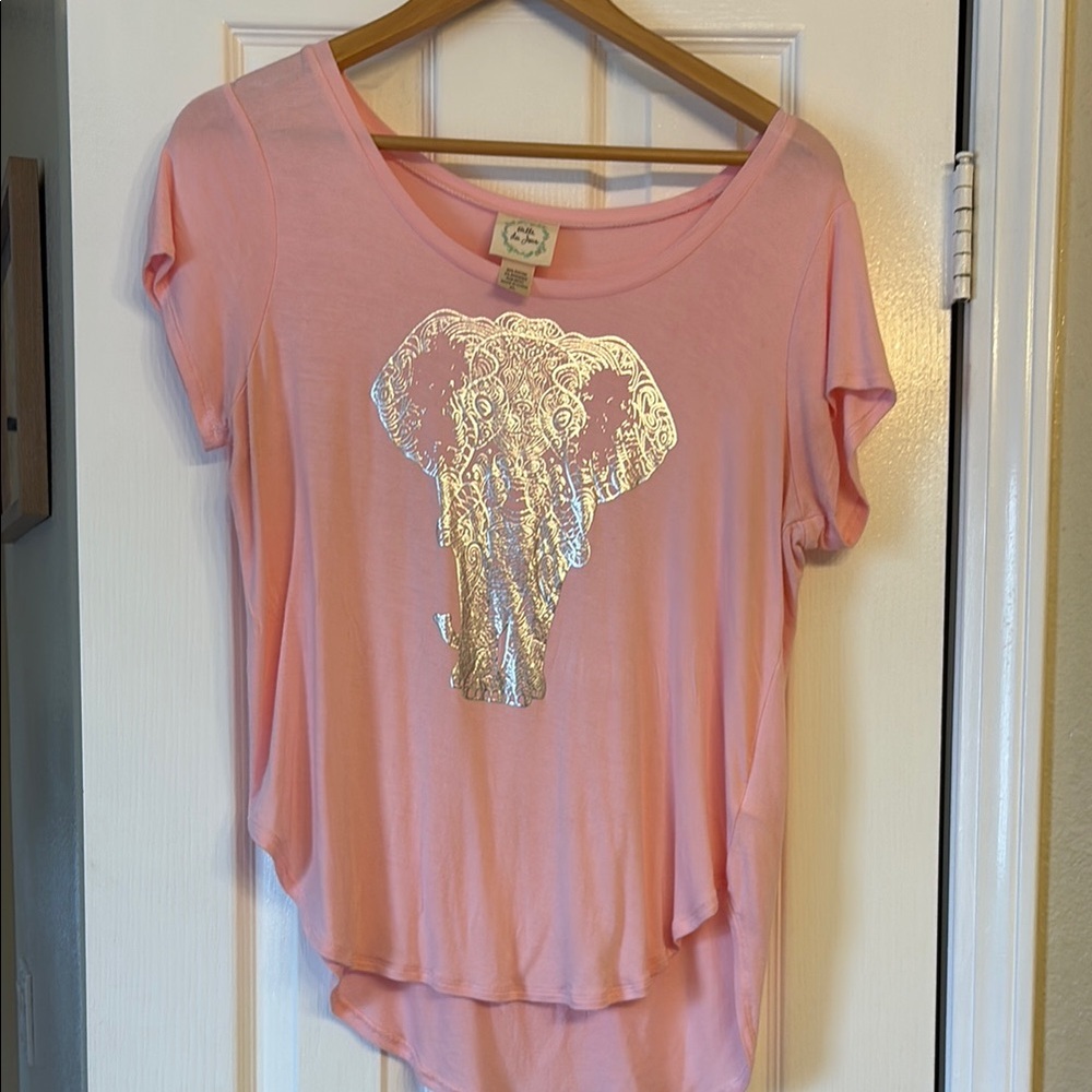 Belle Du Jour Pink Tee with Silver Elephant Graphic
